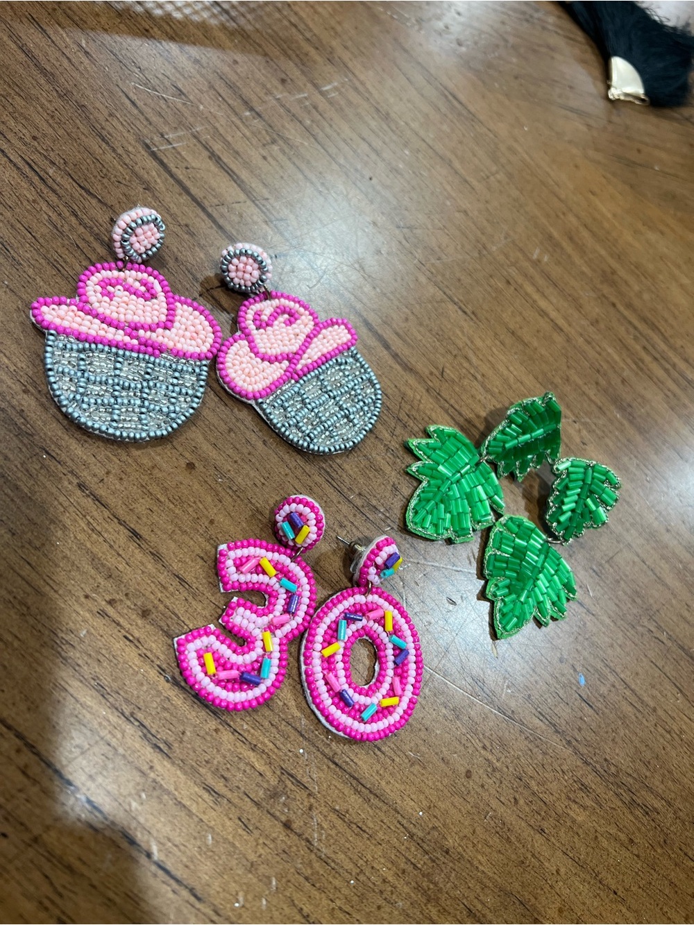 Handmade Pink Beaded Cupcake & Number 30 Kids Earrings - Cute Party Accessory